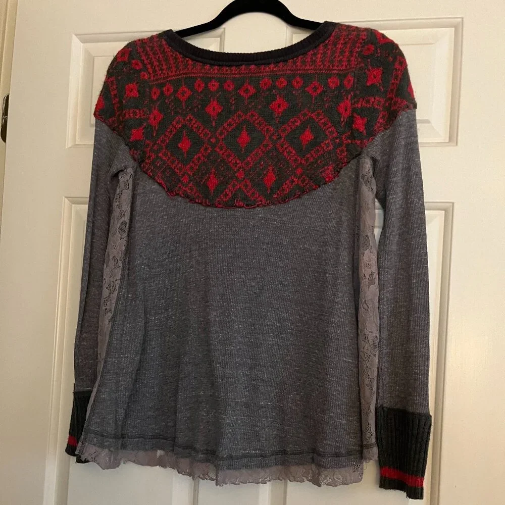 Free People gray half button long sleeve top S